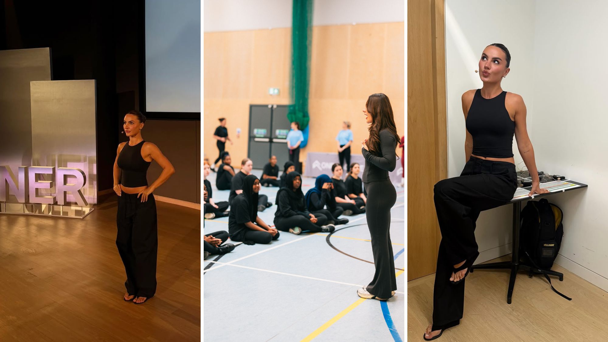 Entrepreneur Krissy Cela at a school giving a Project Power workshop, encouraging young girls into movement