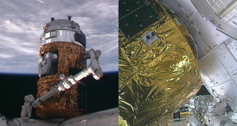 The Japanese Kounotori 2 H-2 Transfer Vehicle (HTV-2) was attached to the International Space Station&#039;s Harmony module using the station&#039;s robotic arm.