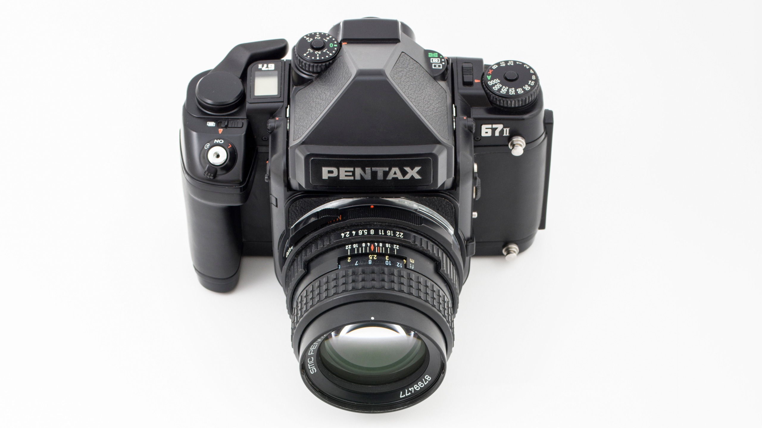 Pentax 67II camera on white backdrop