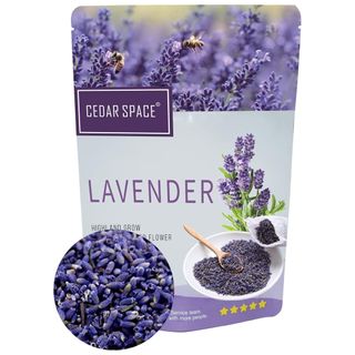 A purple bag of dried lavender flowers