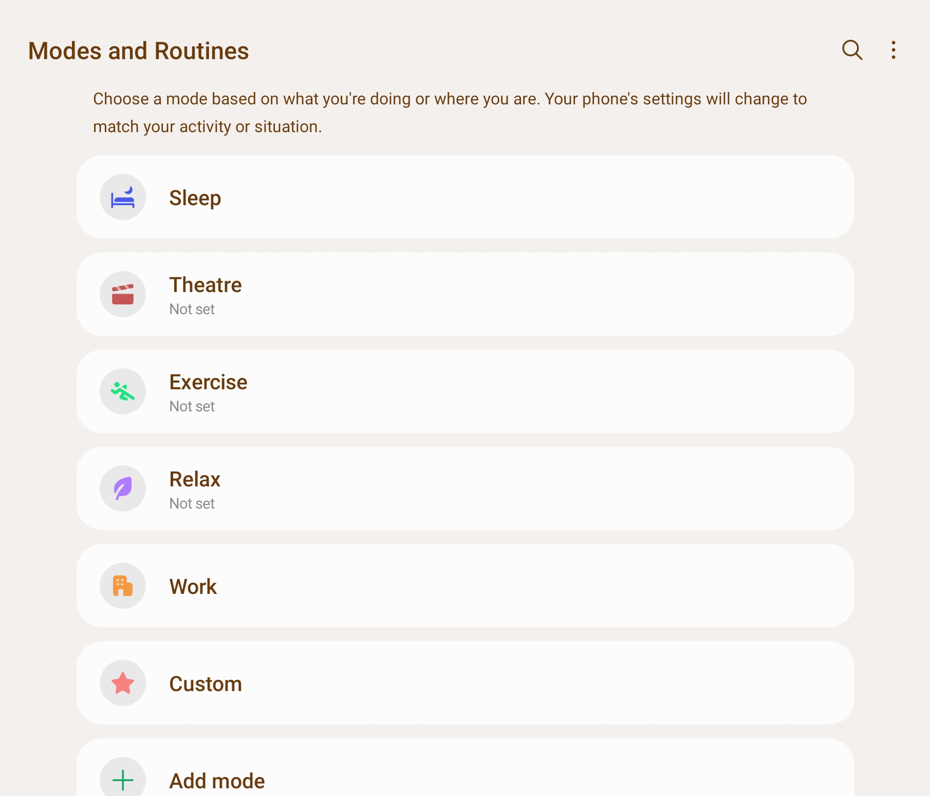 Скриншот приложения Modes and Routines на One UI 5.1
