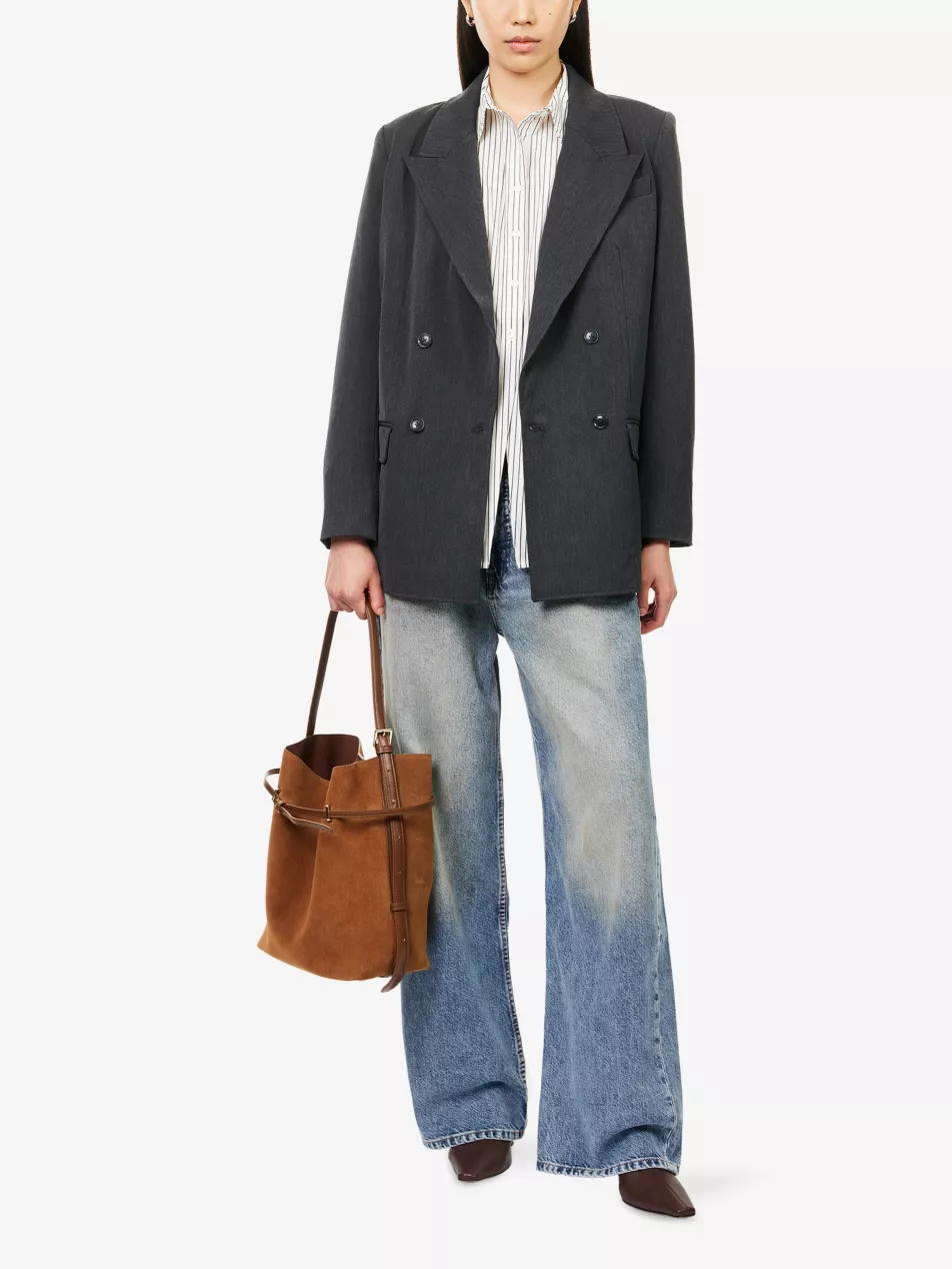 Oversized Double-Breasted Stretch-Woven Blazer - Xs