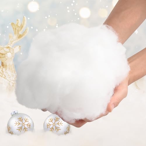 Biggun 30oz Fluffy Fake Snow Decorations - Christmas Artificial Snow Blanket, Indoor Xmas Faux Snow Fiber Cotton Snow Fluff for Winter Christmas Village Tree Decorating, Gifts for Women