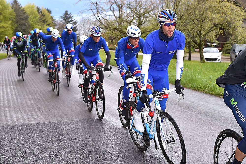 Thibaut Pinot and his FDJ team at the Tour de Romandie.