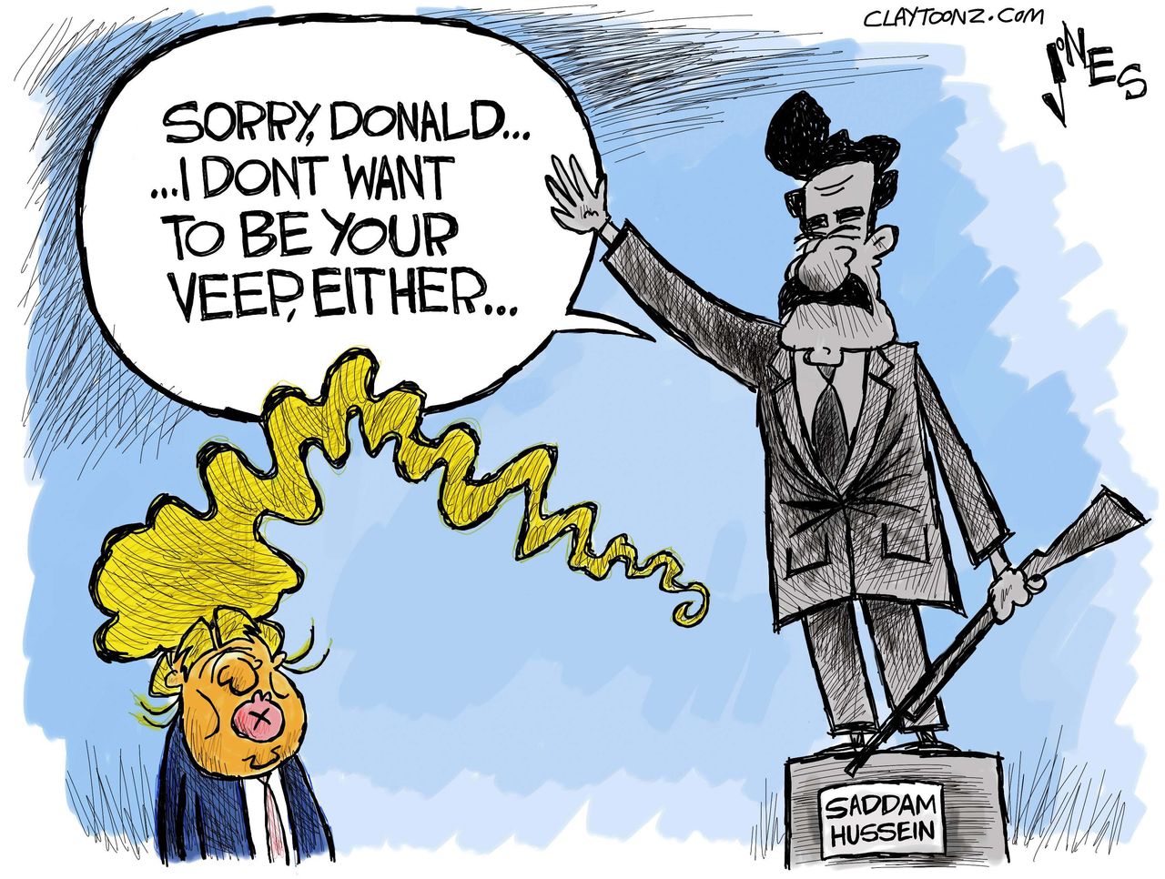 Political cartoon U.S. Trump Saddam Hussein