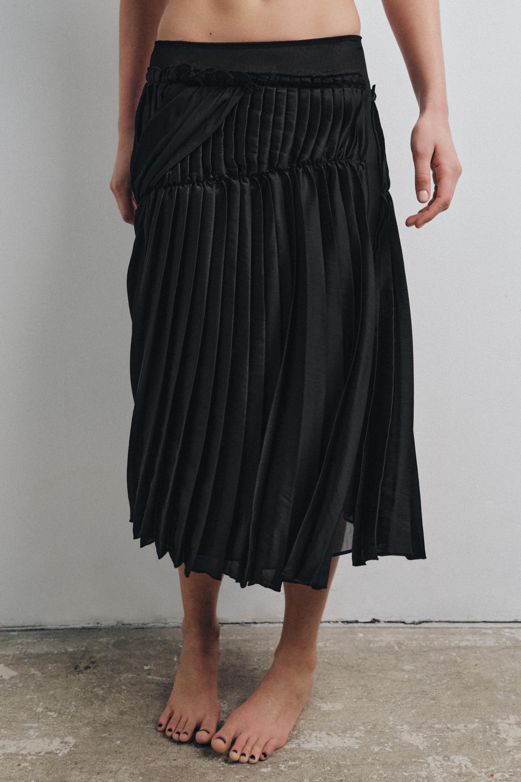Combination Pleated Midi Skirt