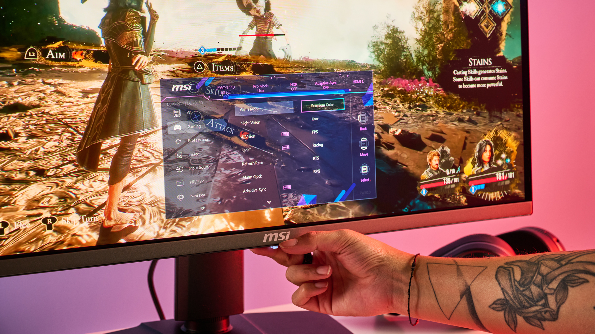 An MSI MAG 272QP QD-OLED X50 gaming monitor
