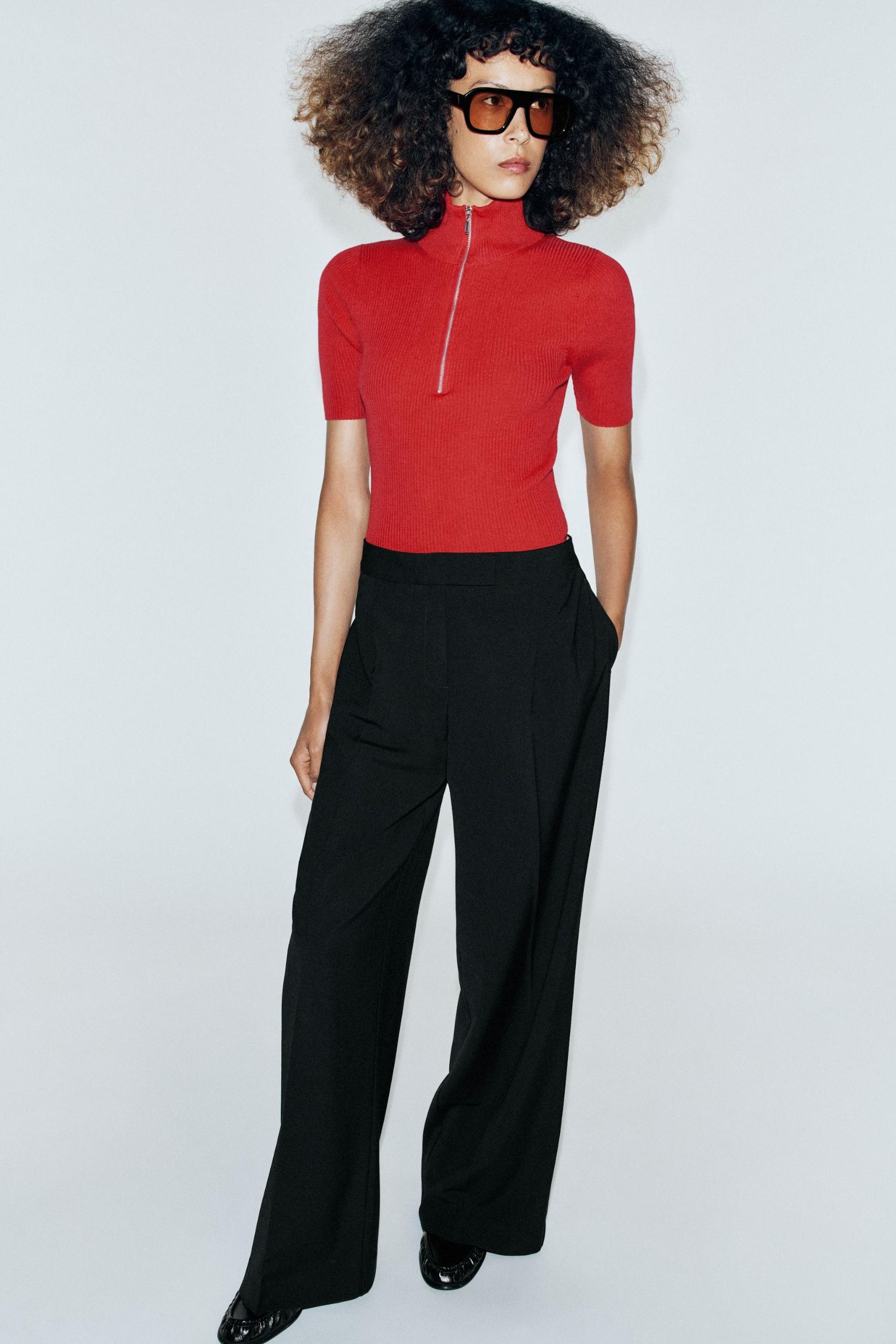 Wide-Leg Trousers With Darts - Black - Xs