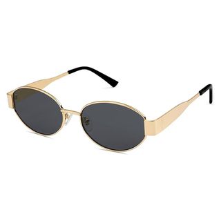 Sojos Retro-Oval-Sonnenbrille für Damen und Herren, klassische Farbtöne, trendige Sonnenbrille, UV400-Schutz, Sj1217, gold/graue Gläser