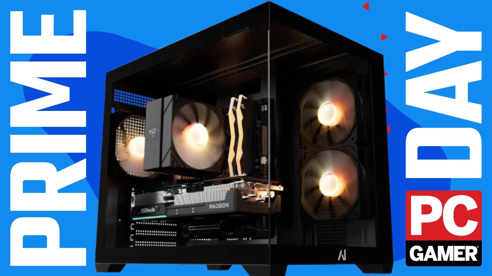An Andromeda Insights gaming PC on a blue deals background