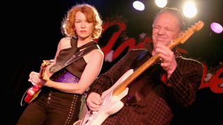 Sue Foley (L) and Jimmie Vaughan perform in concert during the Jungle Show at Antone's on December 28, 2019 in Austin, Texas.