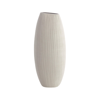 tall white ceramic floor vase with a fluted detail