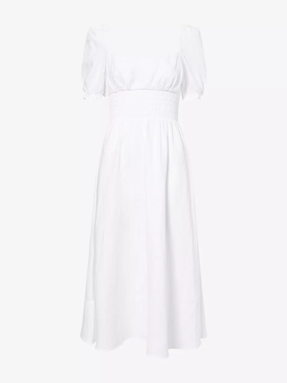 Adler Puff-Sleeve Linen Midi Dress - 4