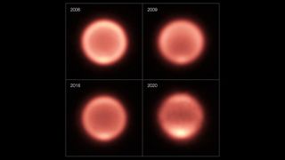 This composite shows thermal images of Neptune taken between 2006 and 2020.