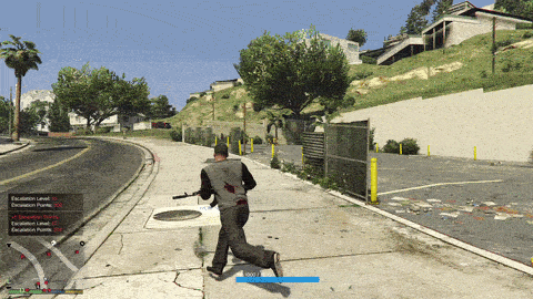 Franklin fires a car at a hitman.