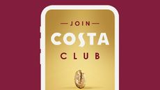 Costa Coffee Club on a mobile phone screen graphic.