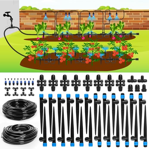 Bonviee Drip Irrigation System, 230ft Garden Watering System With Quick-To-Connect Fittings, Adjustable Drip Emitters, 1/4&amp;rdquo; &amp;amp; 5/16&amp;rdquo; Tubing, Drip Irrigation Kit for Raised Garden Beds, Greenhouse, Lawn
