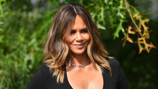Halle Berry is seen with wavy brown hair, with honey highlights on September 11, 2023 in New York City.