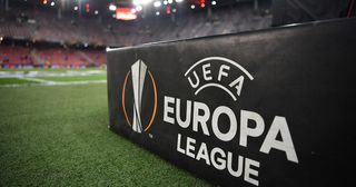 The logo of the UEFA Europa League is seen prior to the UEFA Europa League Round of 16 match between FC Red Bull Salzburg and Borussia Dortmund at the Red Bull Arena on March 15, 2018 in Salzburg, Austria.