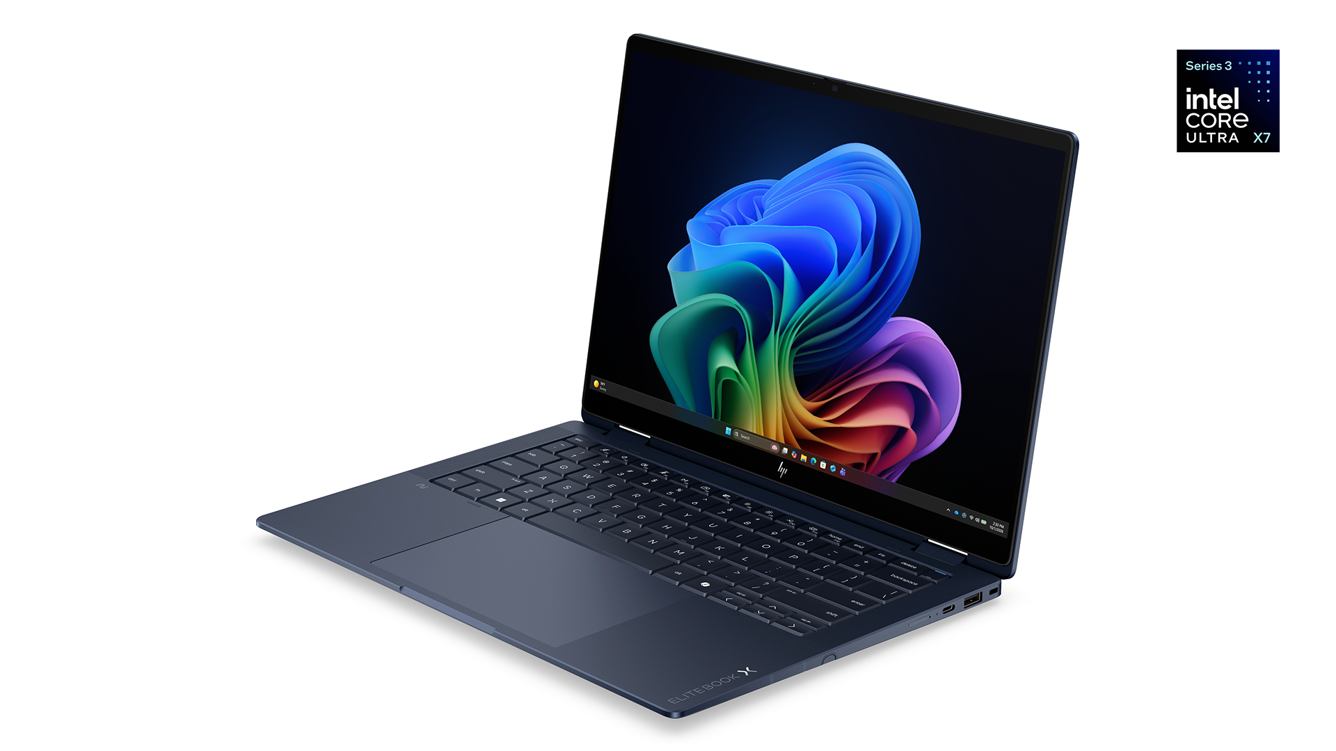 The HP Elitebook open showing the screen
