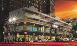 The B&H Photo storefront in New York at dusk.