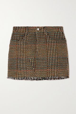 + NET SUSTAIN frayed checked wool-blend tweed mini skirt