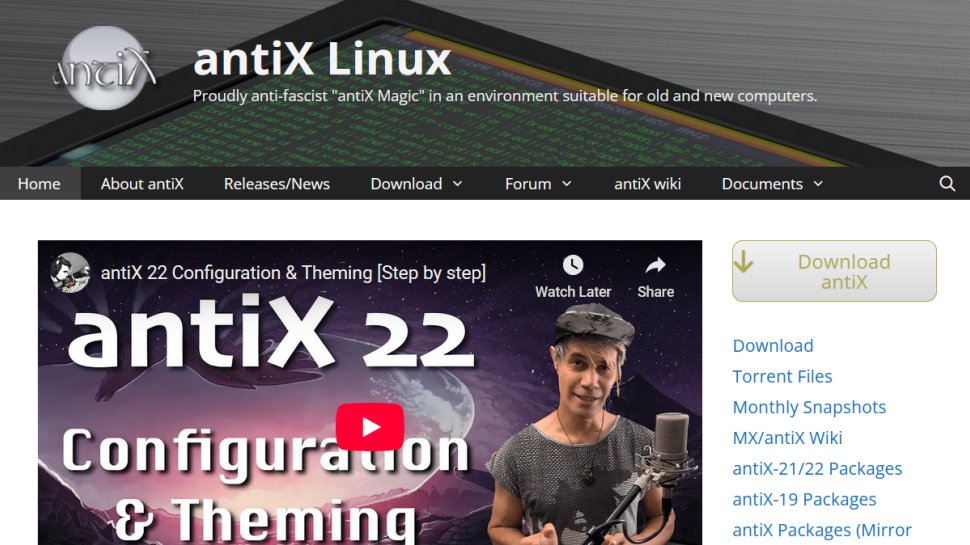 AntiX website screenshot (September 2025).