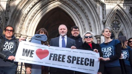 Former police officer Harry Miller arrives outside the High Court ahead of a ruling on the landmark challenge to police guidance on hate incidents against transgender people.