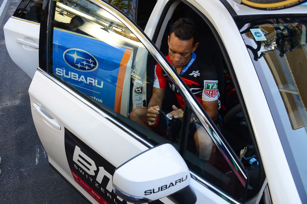 Richie Porte relaxes before the start of stage 3 at the Tour Down Under