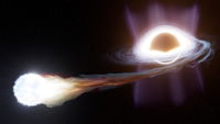 An illustration shows a black hole ripping apart a massive star in a tidal disruption event