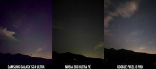 Night time shots of a starry sky to compare the Nubia Z60 Ultra Photographer Edition against the Samsung Galaxy S24 Ultra and Google Pixel 8 Pro