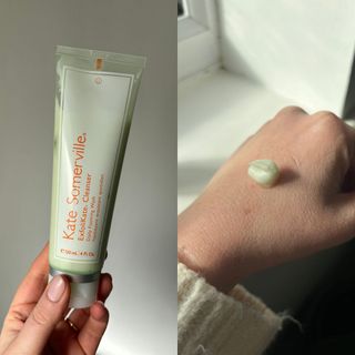 Laura holding and using Kate Somerville ExfoliKate Cleanser - best cleansers