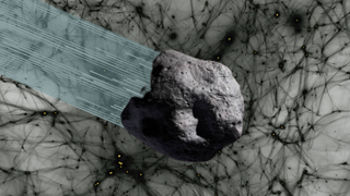 a rock moving to the lower right corner of the image with dark network in background