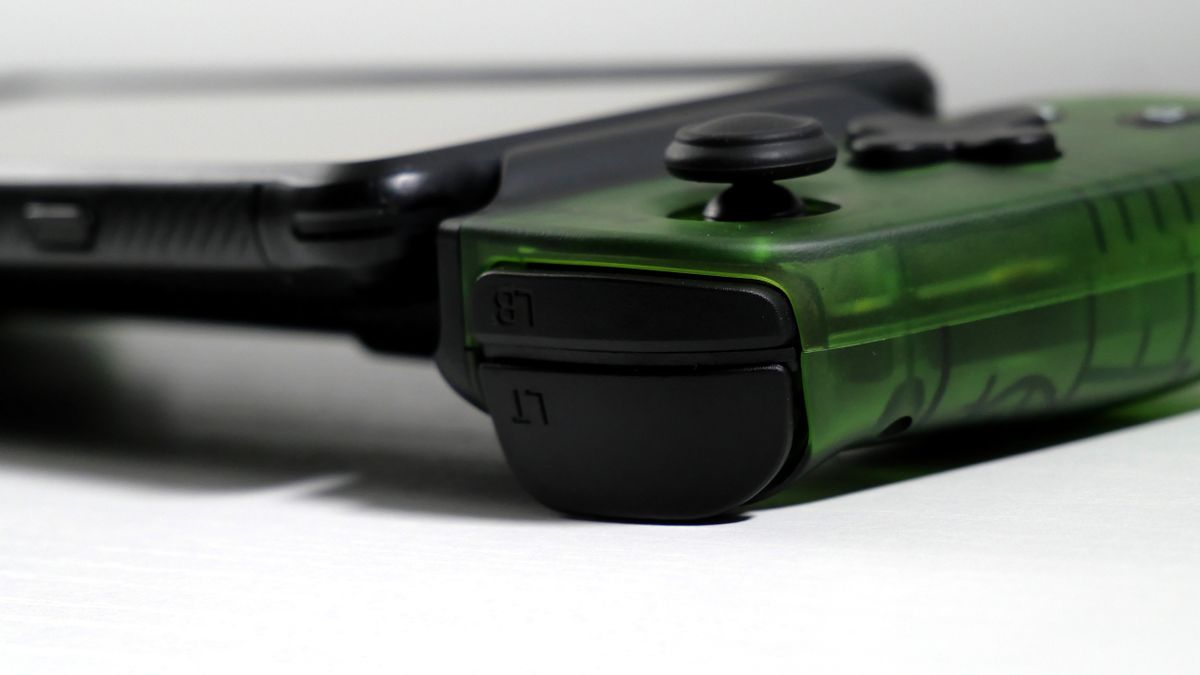 Backbone One Xbox mobile controller, highlighting the trigger and bumpers on the left side.