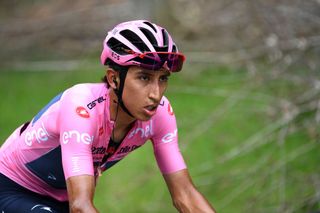 VALLE SPLUGA ALPE MOTTA ITALY MAY 29 Egan Arley Bernal Gomez of Colombia and Team INEOS Grenadiers Pink Leader Jersey during the 104th Giro dItalia 2021 Stage 20 a 164km stage from Verbania to Valle Spluga Alpe Motta 1727m Switzerland CHE UCIworldtour girodiitalia Giro on May 29 2021 in Valle Spluga Alpe Motta Italy Photo by Tim de WaeleGetty Images