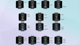 A series of diagrams on a colored background showing how charging when using different ports works on the Ugreen Uno Charger 100W