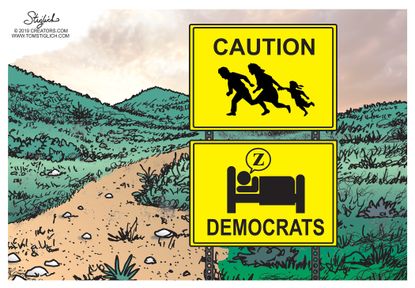 Political Cartoon U.S. Migrants Border Crossing Warning Sleeping Democrats