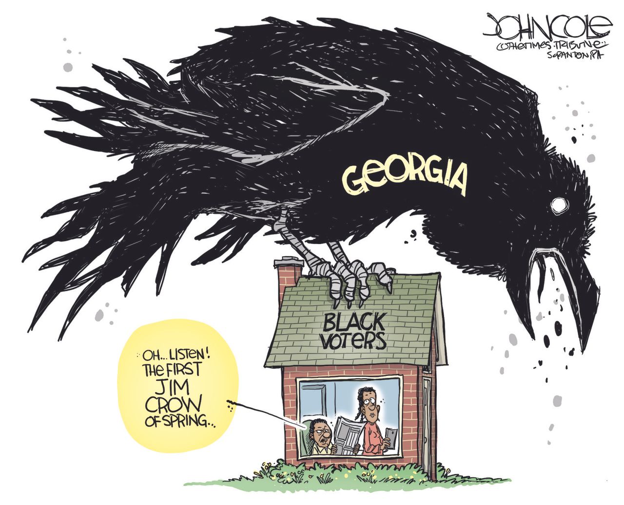 Political Cartoon U.S. georgia voter law jim crow