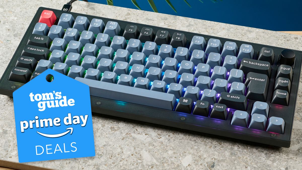 A Keychron V1 wired mechanical keyboard, with a Prime Day deals badge