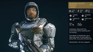 Starfield character wearing spacesuit with item description on the right