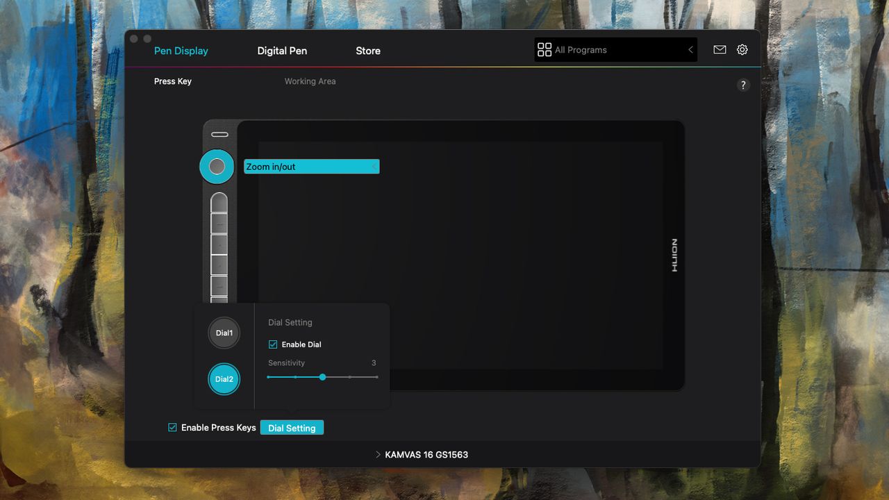 Huion Kamvas 16 (Gen 3) review; customisation menus for a drawing tablet