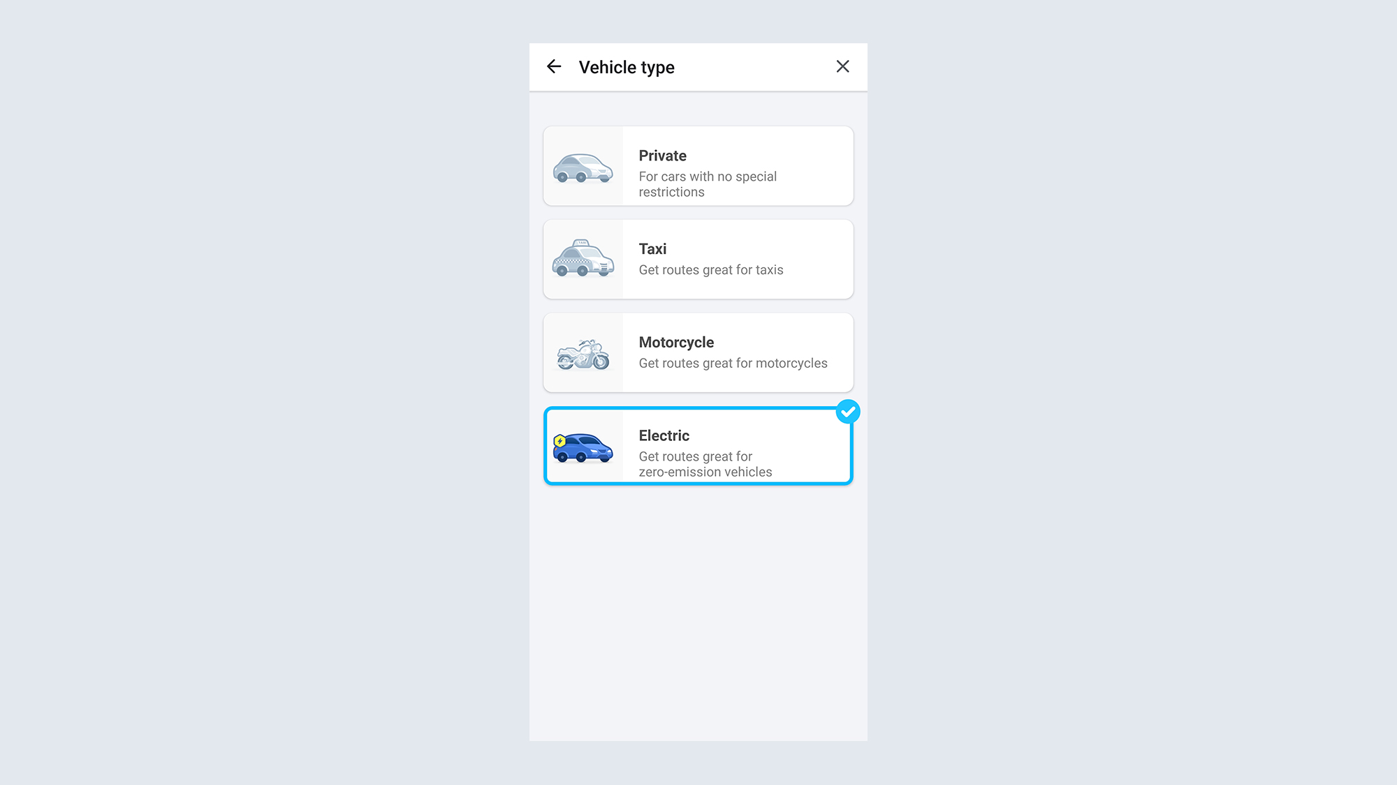 Waze изменить тип автомобиля меню