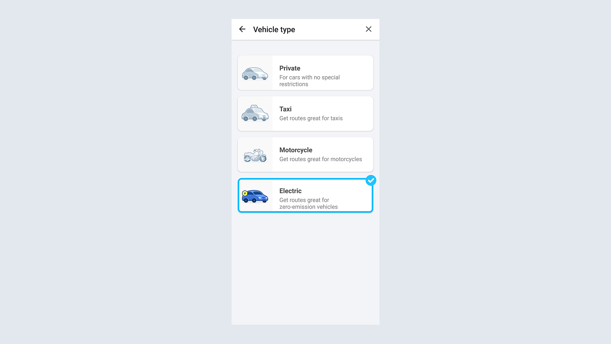 waze change vehicle type menu