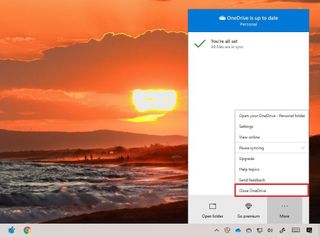 OneDrive settings taskbar