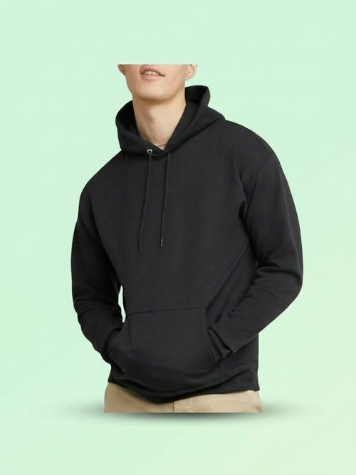Hane's Men's Pullover Ecosmart Hooded Sweatshirt, Black