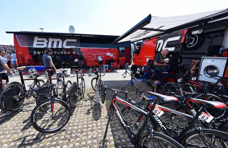 The BMC riders have their bikes all ready and set to go