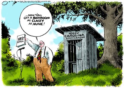 Political Cartoon U.S. North Carolina Transgender Bathroom Bill HB2 repeal