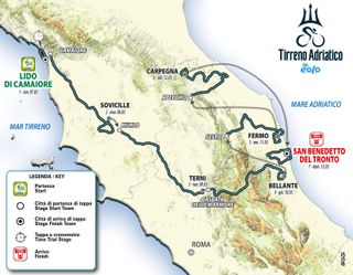 The route map of the 2022 Tirreno-Adriatico