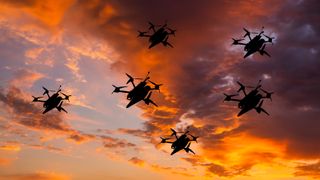 FPV kamikaze drones flying in the sky.