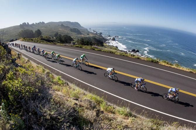 The race heads out along the coast.